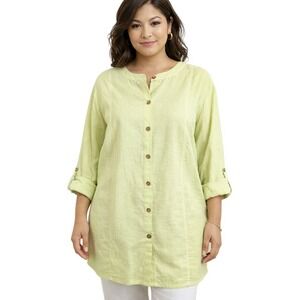 New! AVENUE STUDIO Size 18/20 Limon Linen Blend Roll Tab Button Up Tunic Blouse‎